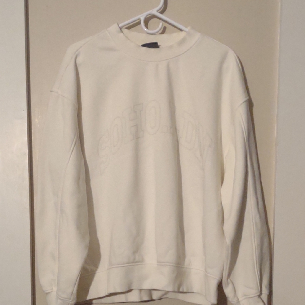 H&M Men's Large Loose Fit Soft Off-White‎ Crewneck Sweatshirt